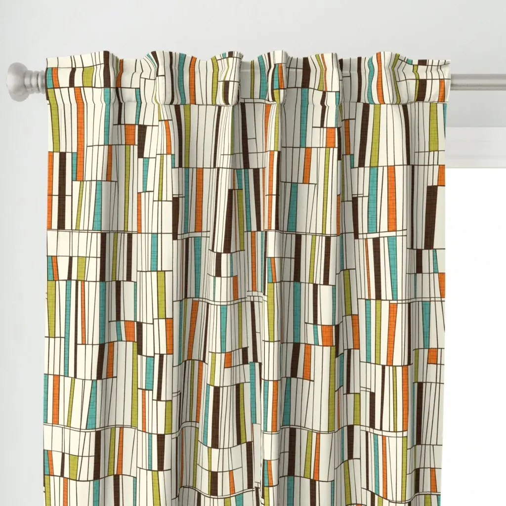 Retro Atomic Teak Danish Curtain Panel - Off-White alternate view