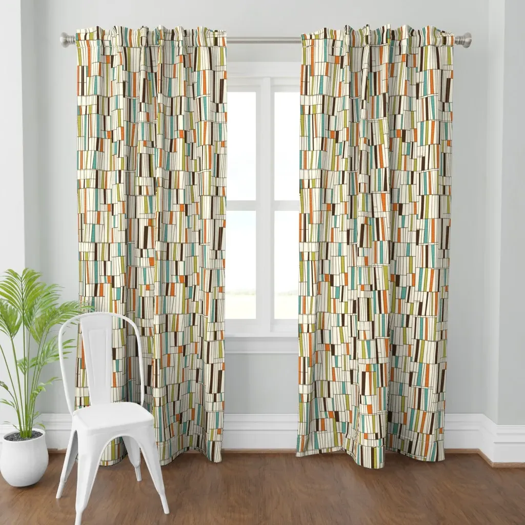 Retro Atomic Teak Danish Curtain Panel - Off-White product