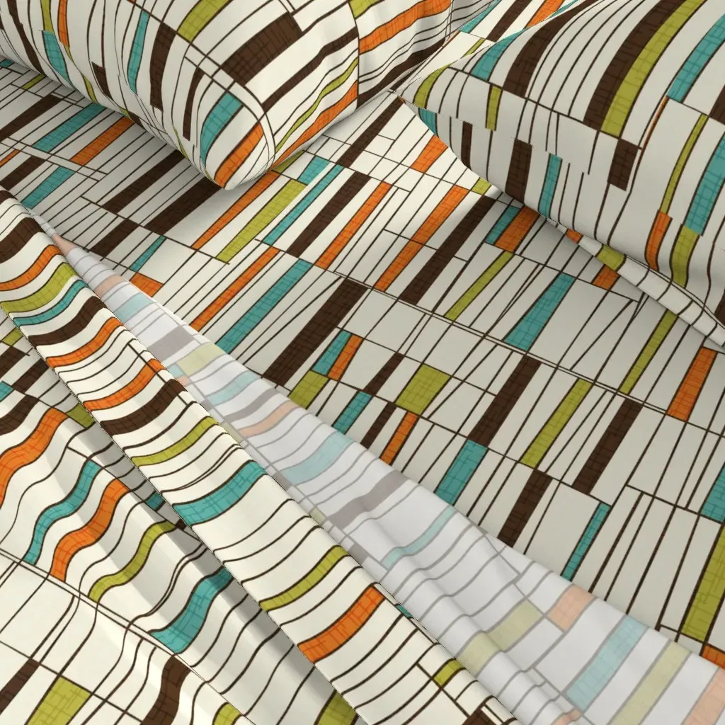 Retro Atomic Teak Danish Mid Century Shapes Full Sheet Set - Off-White alternate view