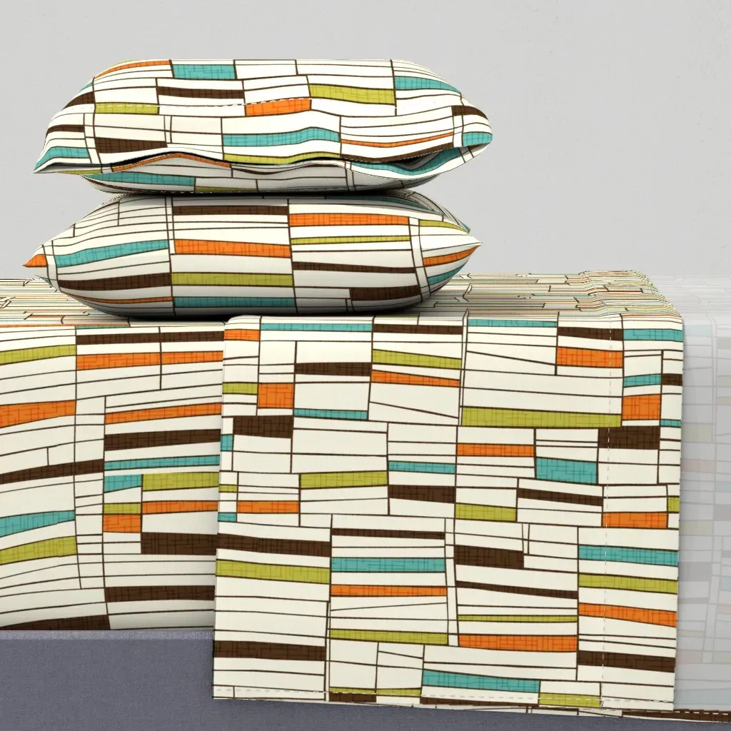Retro Atomic Teak Danish Mid Century Shapes Full Sheet Set - Off-White product