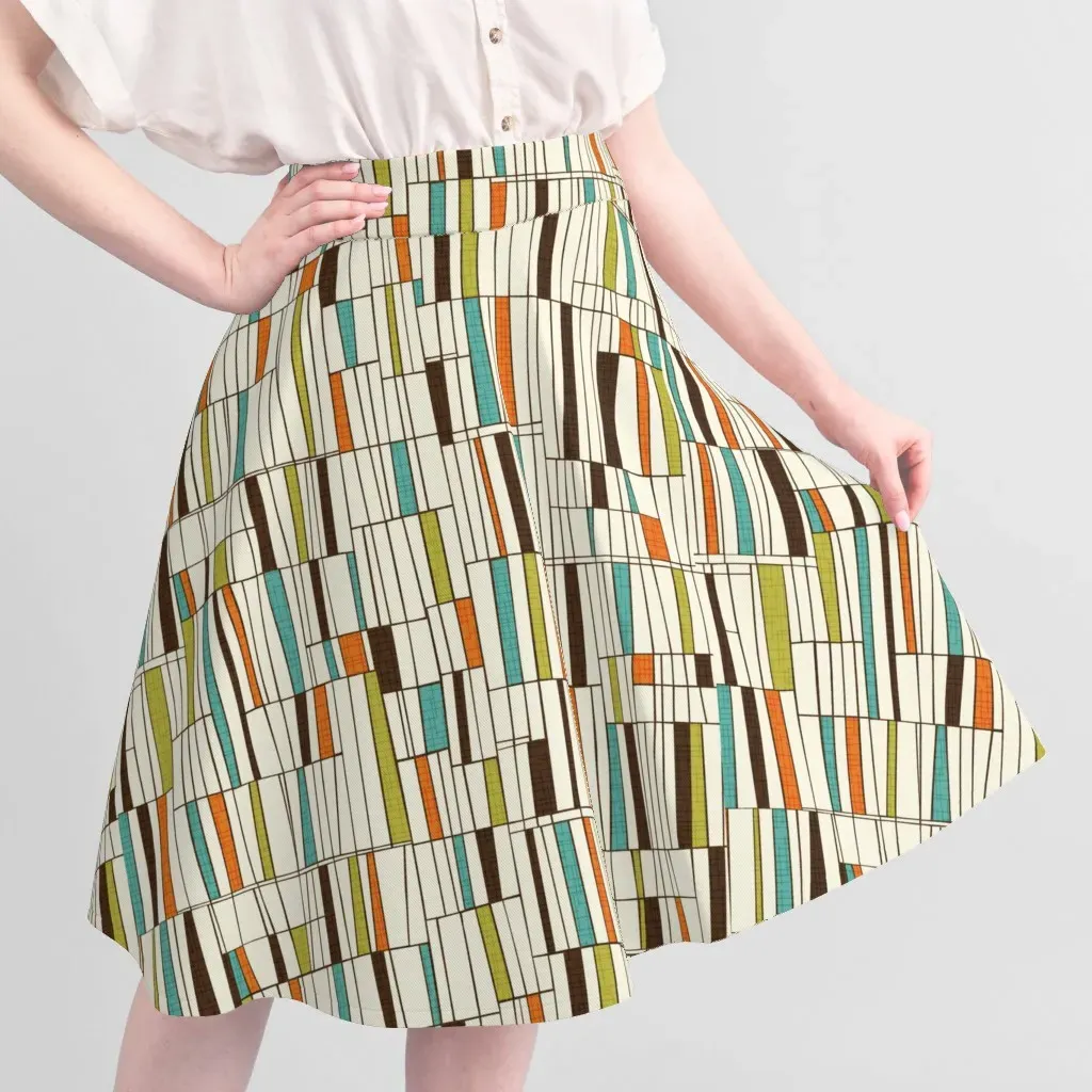 Retro Atomic Teak Danish Shapes Abstract Lines Fabric - Off-White alternate view