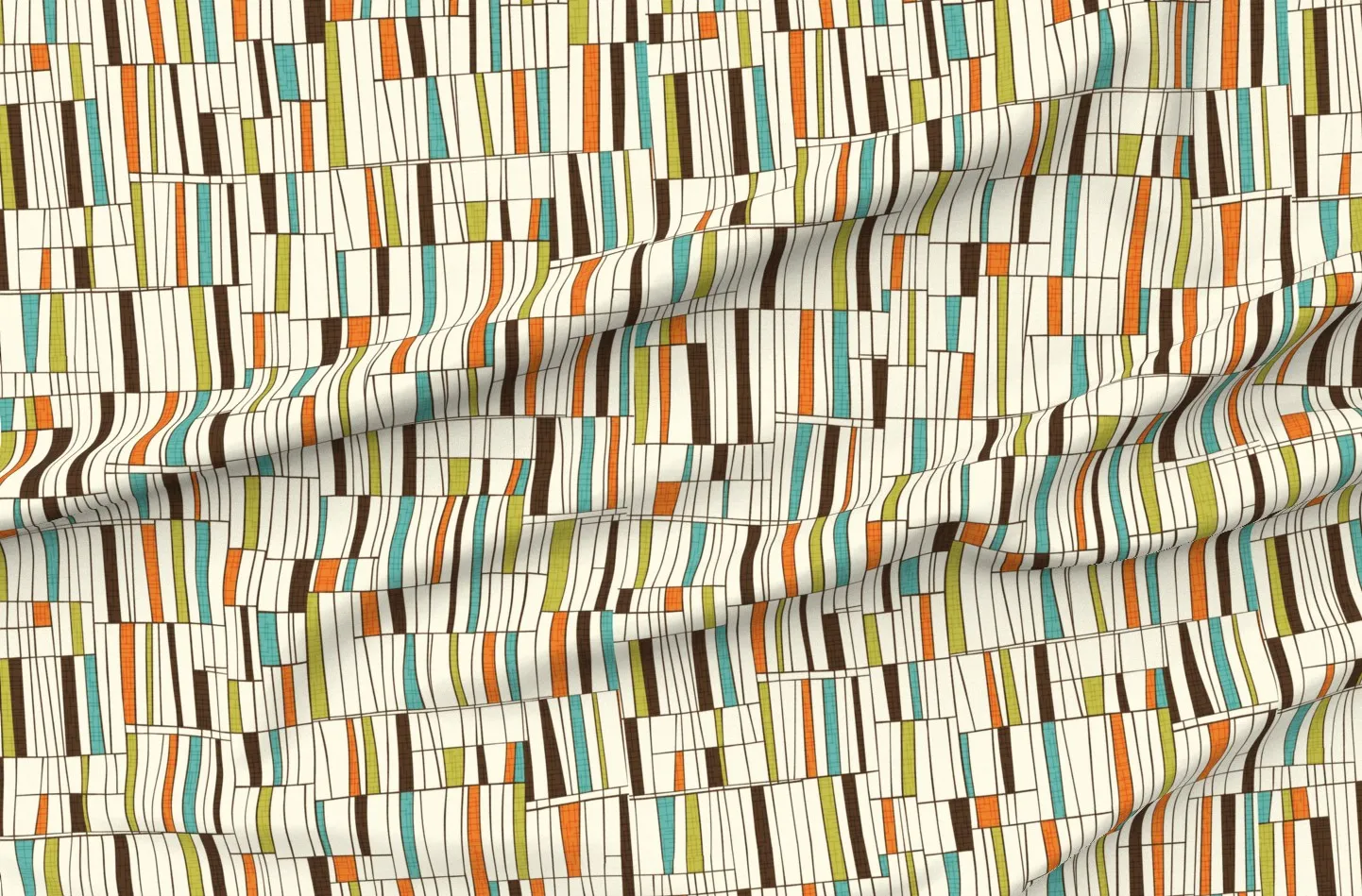 Retro Atomic Teak Danish Shapes Abstract Lines Fabric - Off-White product