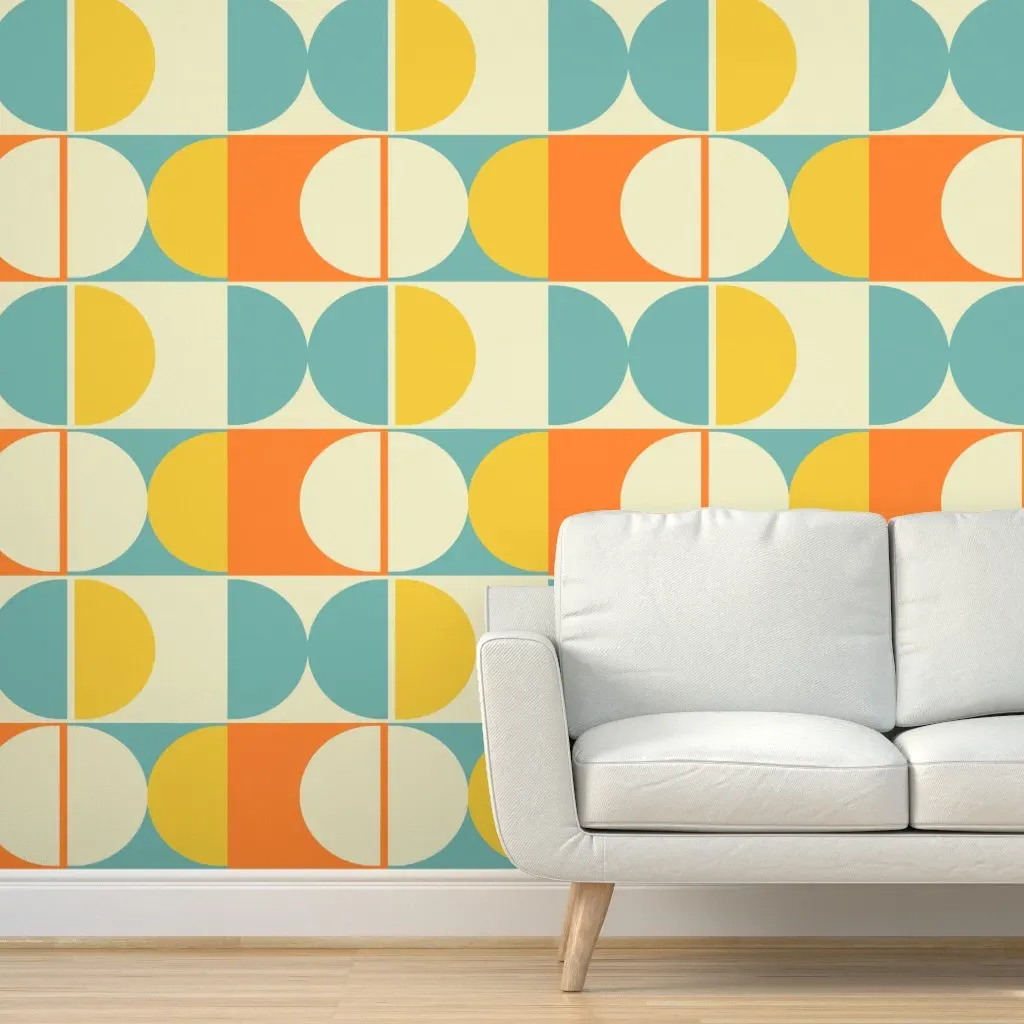 Retro Ball Game Peel and Stick Wallpaper - Mustard Yellow product