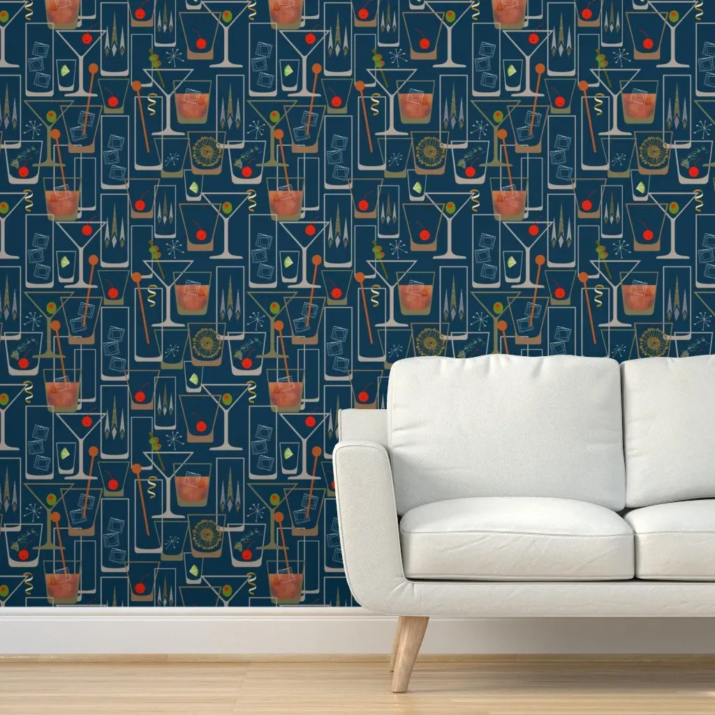 Retro Bar 1950s Peel and Stick Wallpaper - Blue product