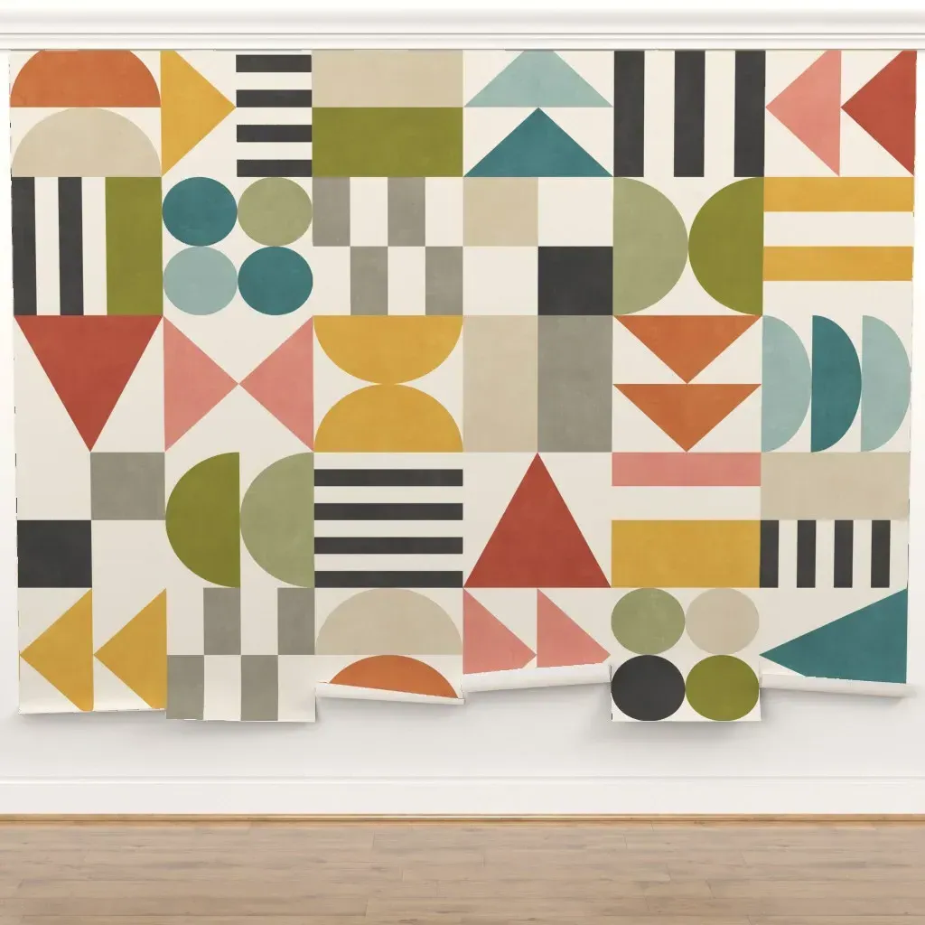 Retro Bauhaus Playful Color Shapes Peel and Stick Wall Mural product
