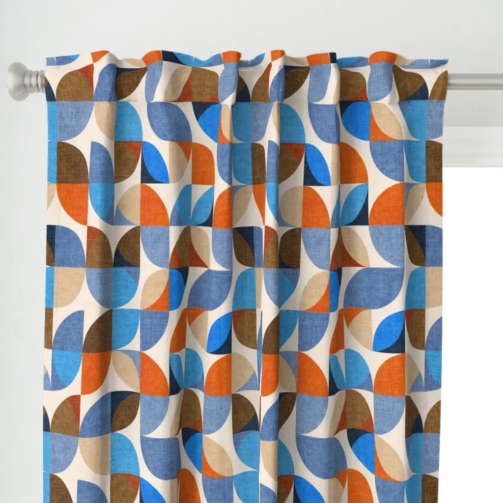 Retro Bauhaus Textured Curtain Panel - Blue alternate view