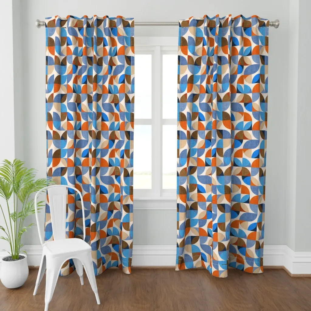 Retro Bauhaus Textured Curtain Panel - Blue product