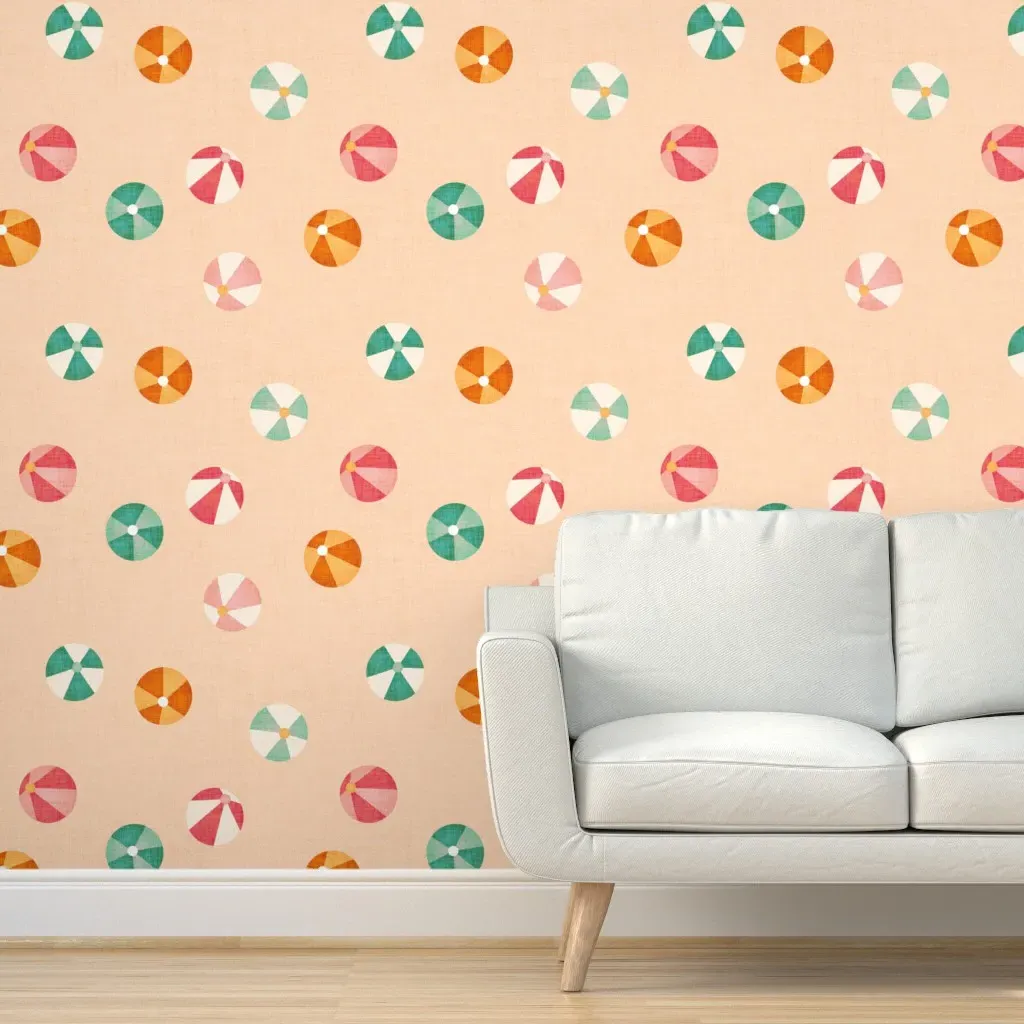 Retro Beachball Large Peel and Stick Wallpaper - Peach product