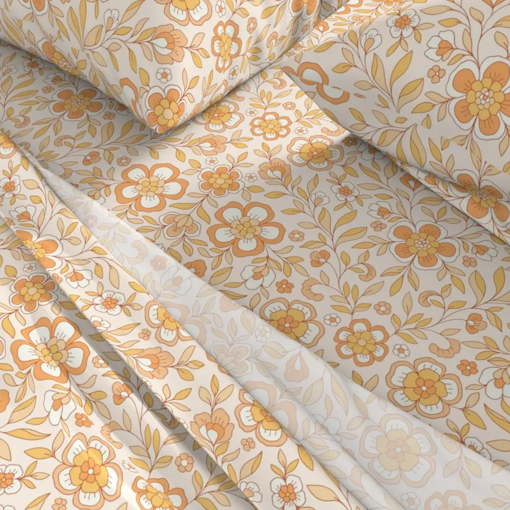 Retro Boho Meadow Flowers Twin XL Sheet Set - Peach alternate view