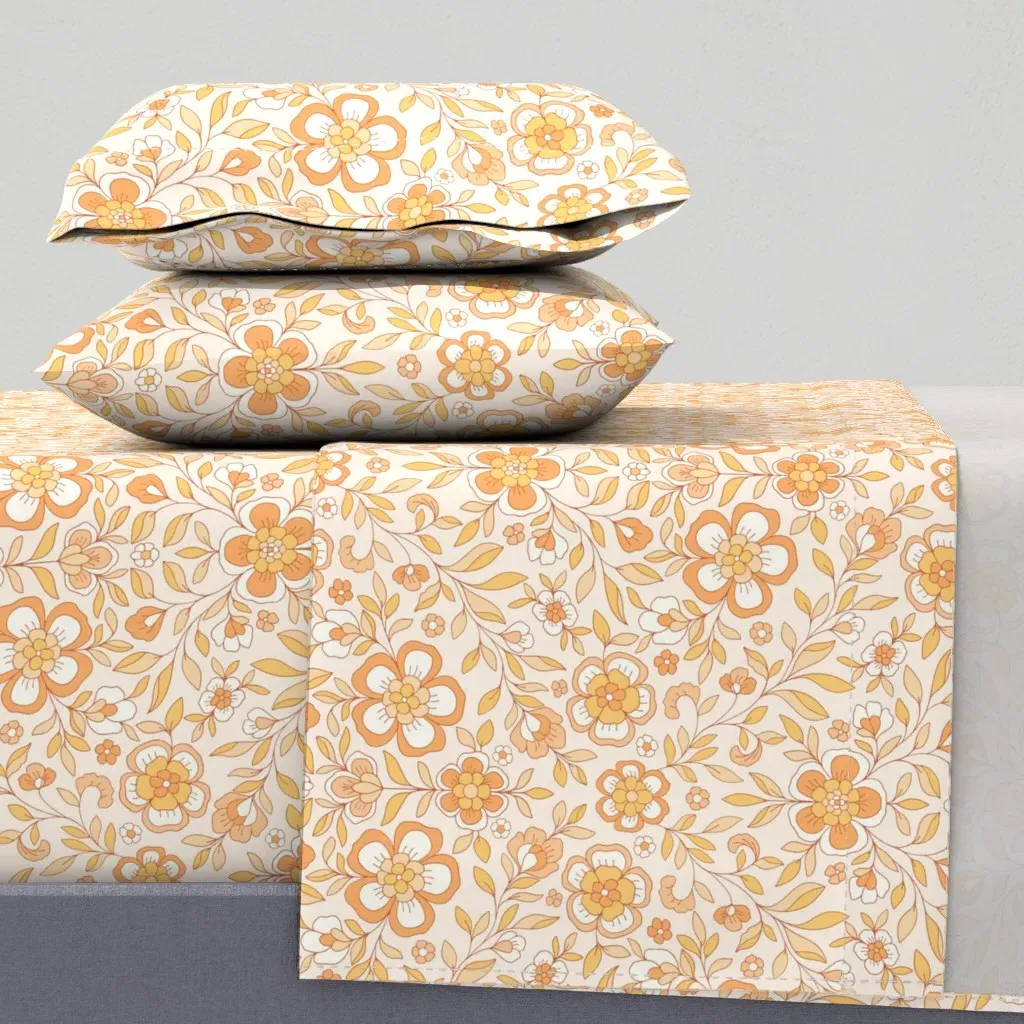 Retro Boho Meadow Flowers Twin XL Sheet Set - Peach product