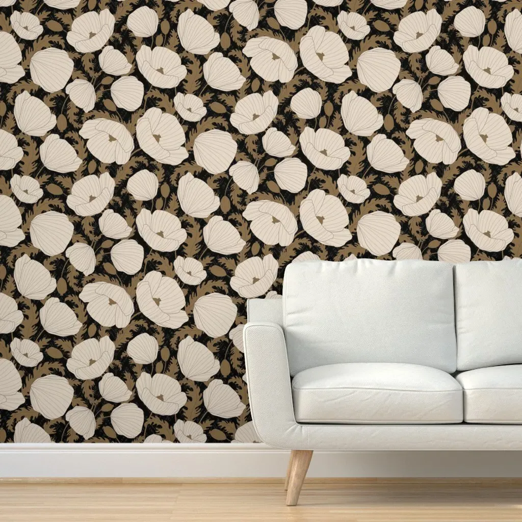 Retro Boho Poppy Flower Field Peel and Stick Wallpaper - Beige product