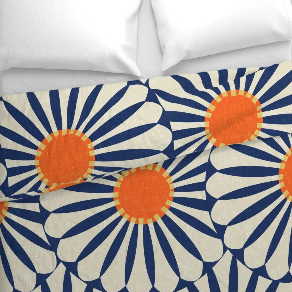 Retro Bold Daisy Flower Duvet Cover - Navy Blue alternate view