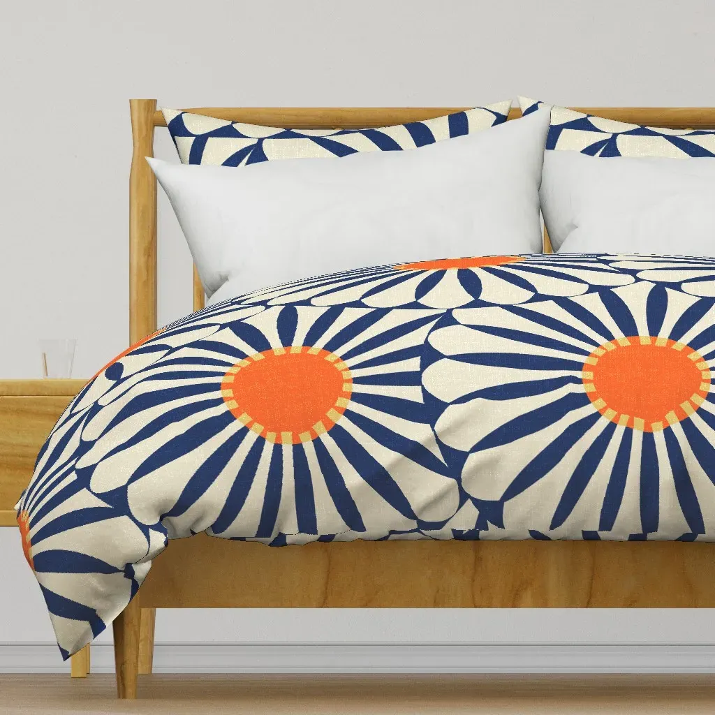 Retro Bold Daisy Flower Duvet Cover - Navy Blue product