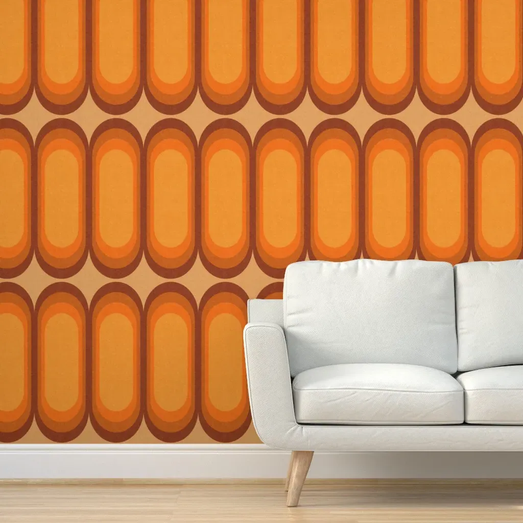 Retro Bold Graphic Oval Shapes Peel and Stick Wallpaper - Burnt Orange product