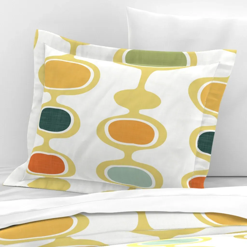 Retro Bubbles Vintage Abstract Standard Flanged Cushion Cover - Mustard Yellow, Cotton Sateen product