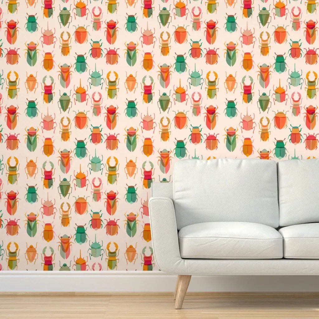 Retro Bugs Peel and Stick Wallpaper - Pink, Green, Red product