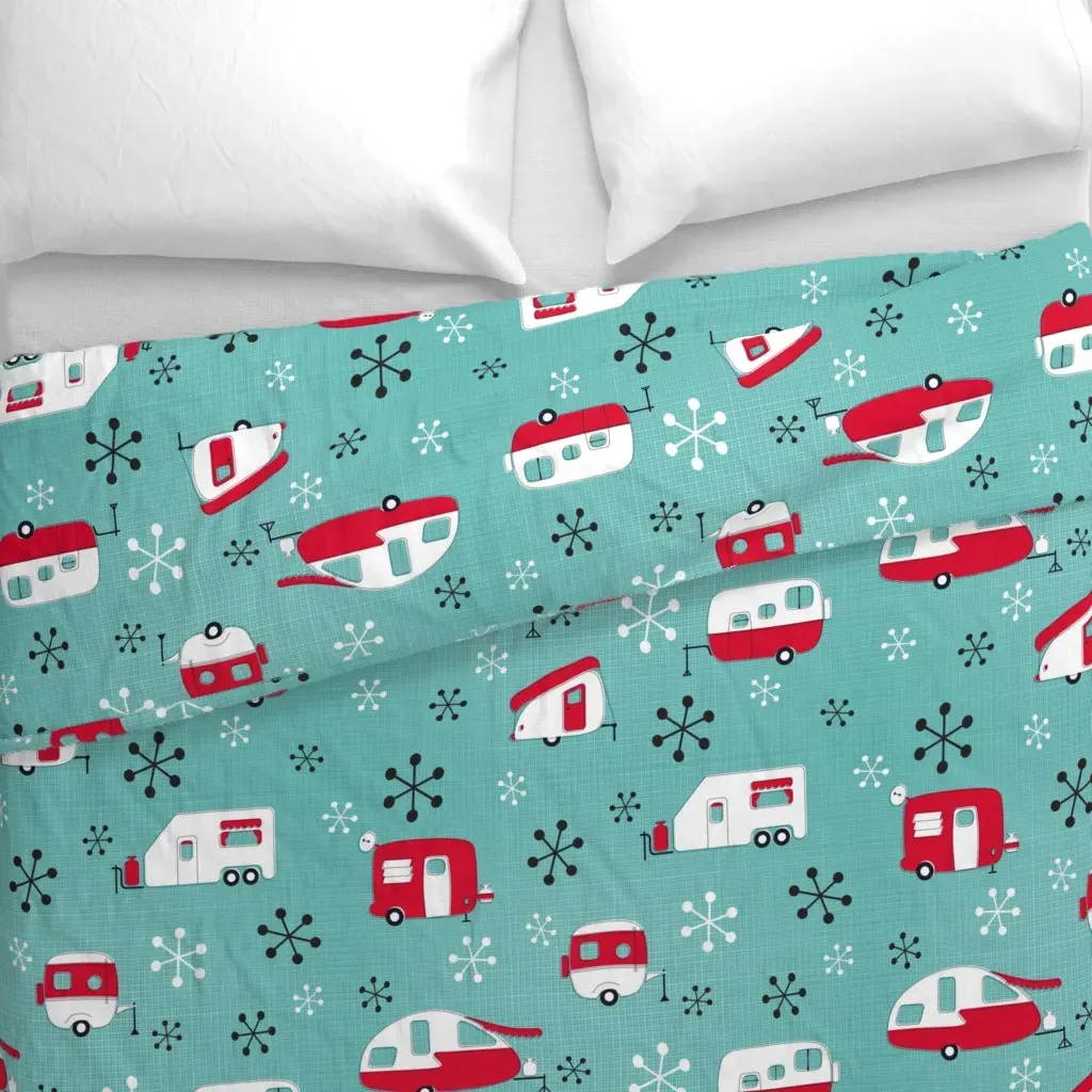 Retro Campers Duvet Cover - Red alternate view