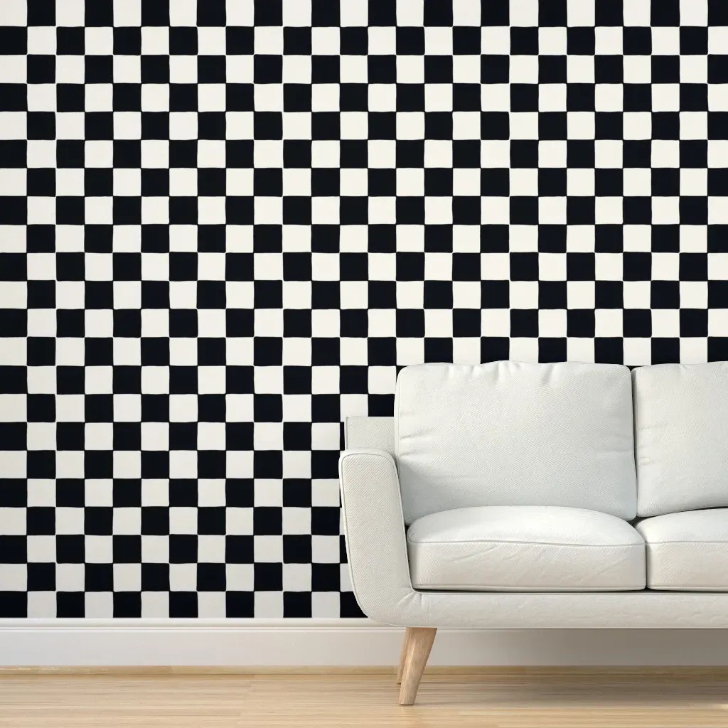 Retro Checker Checkerboard Peel and Stick Wallpaper - Black product