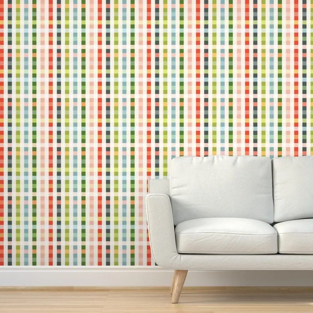Retro Checker Color Block Plaid Peel and Stick Wallpaper - Off-White product