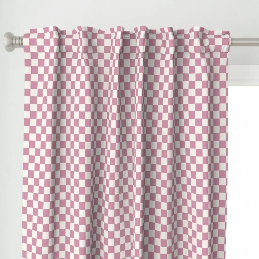 Retro Checker Small Curtain Panel - Dusty Rose alternate view