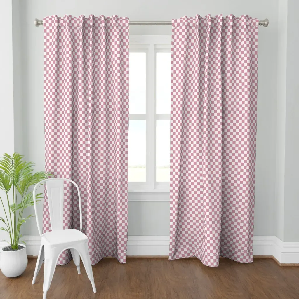 Retro Checker Small Curtain Panel - Dusty Rose product