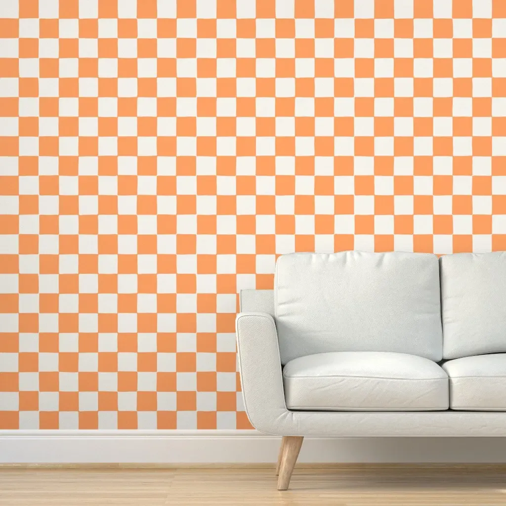 Retro Checkerboard Peel and Stick Wallpaper - Orange, White product