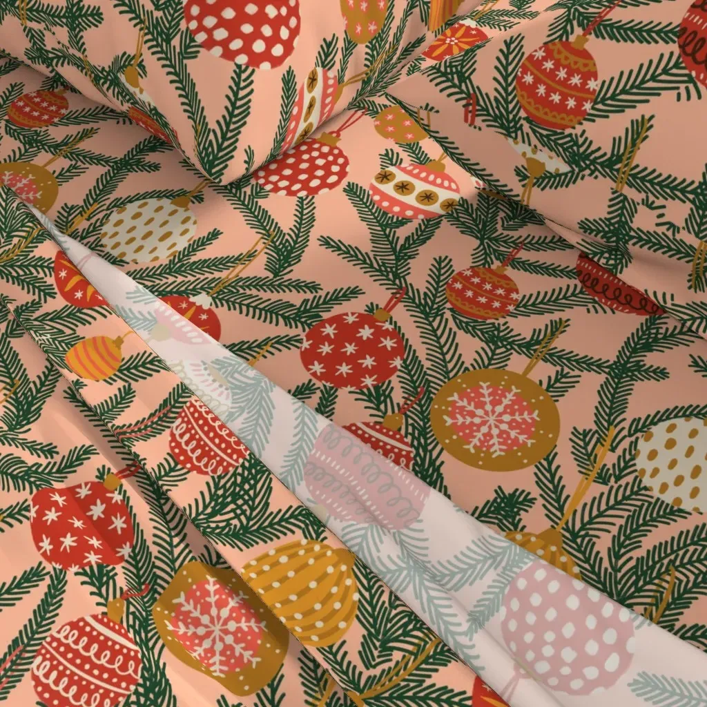 Retro Christmas Baubles Queen Sheet Set - Pink alternate view