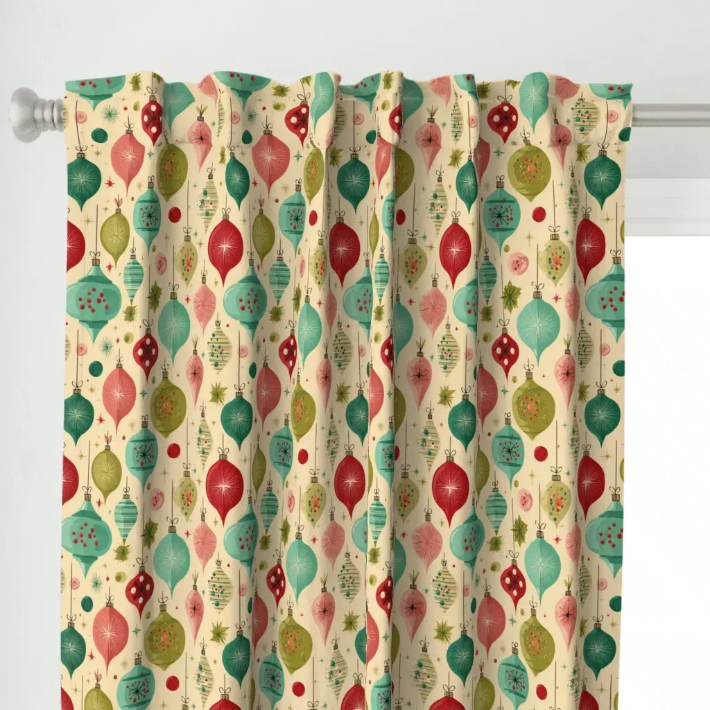 Retro Christmas Ornaments Curtain Panel - Red alternate view