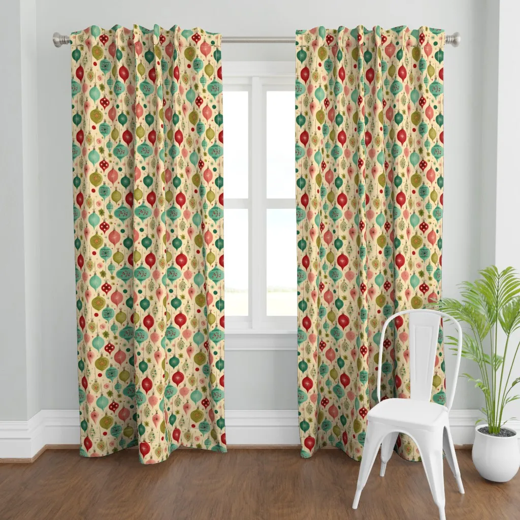 Retro Christmas Ornaments Curtain Panel - Red product
