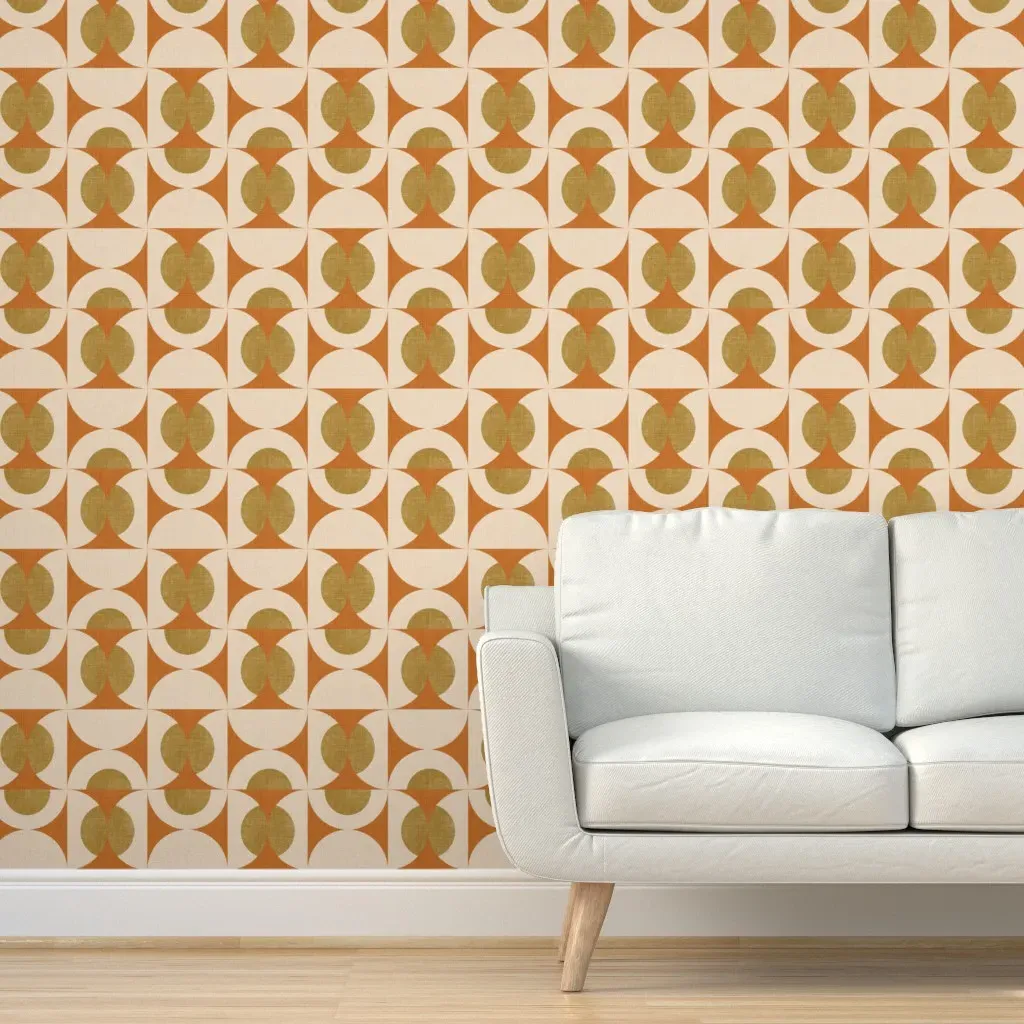 Retro Circle Fusion Peel and Stick Wallpaper - Burnt Orange product