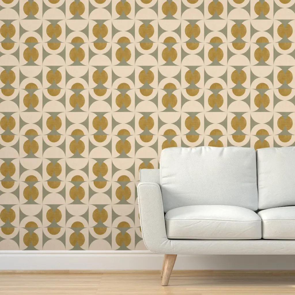 Retro Circle Fusion Peel and Stick Wallpaper - Mustard Yellow product