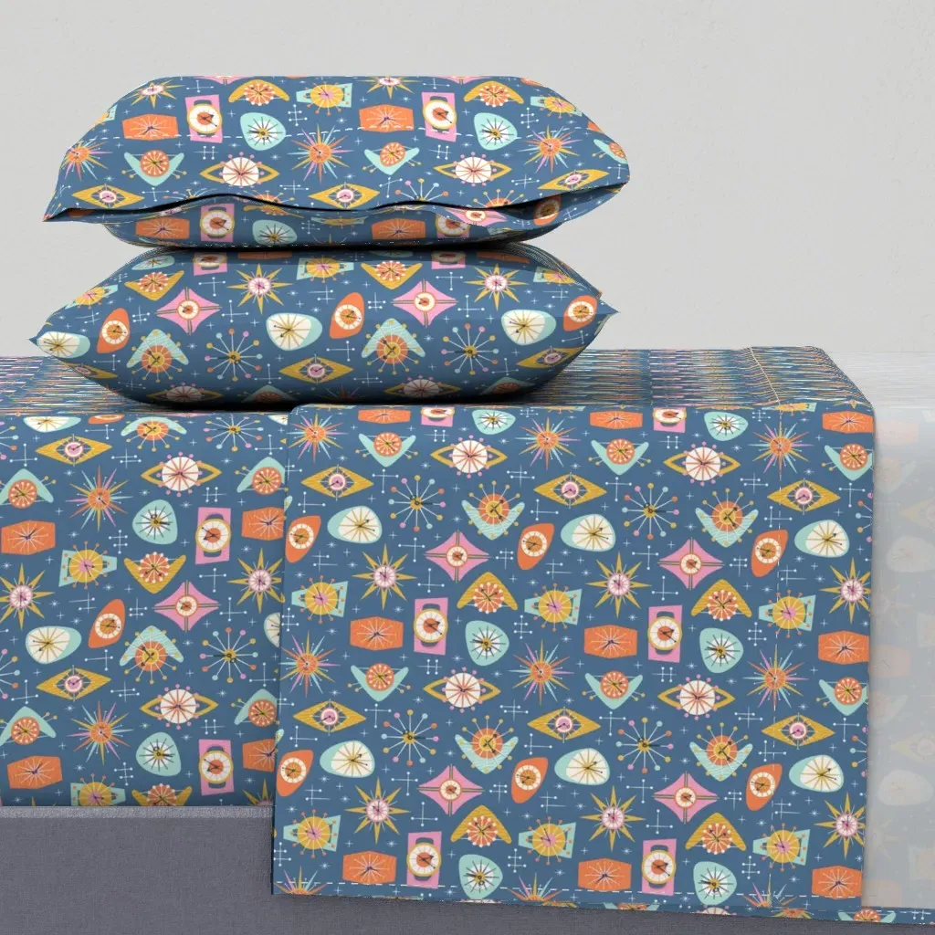 Retro Clocks Cal King Sheet Set - Teal product