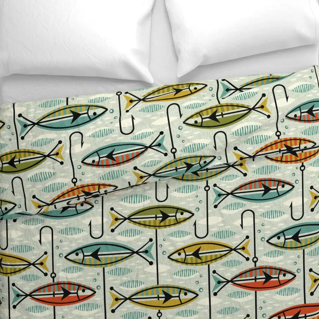 Retro Color Block Fish Duvet Cover - Teal alternate view
