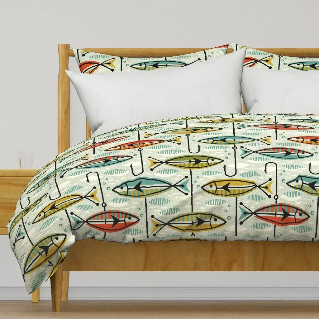 Retro Color Block Fish Duvet Cover - Teal product