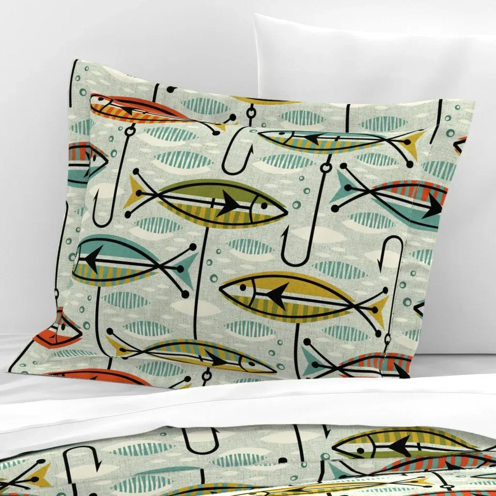 Retro Color Block Fish Standard Pillow Sham - Teal, Cotton Sateen product