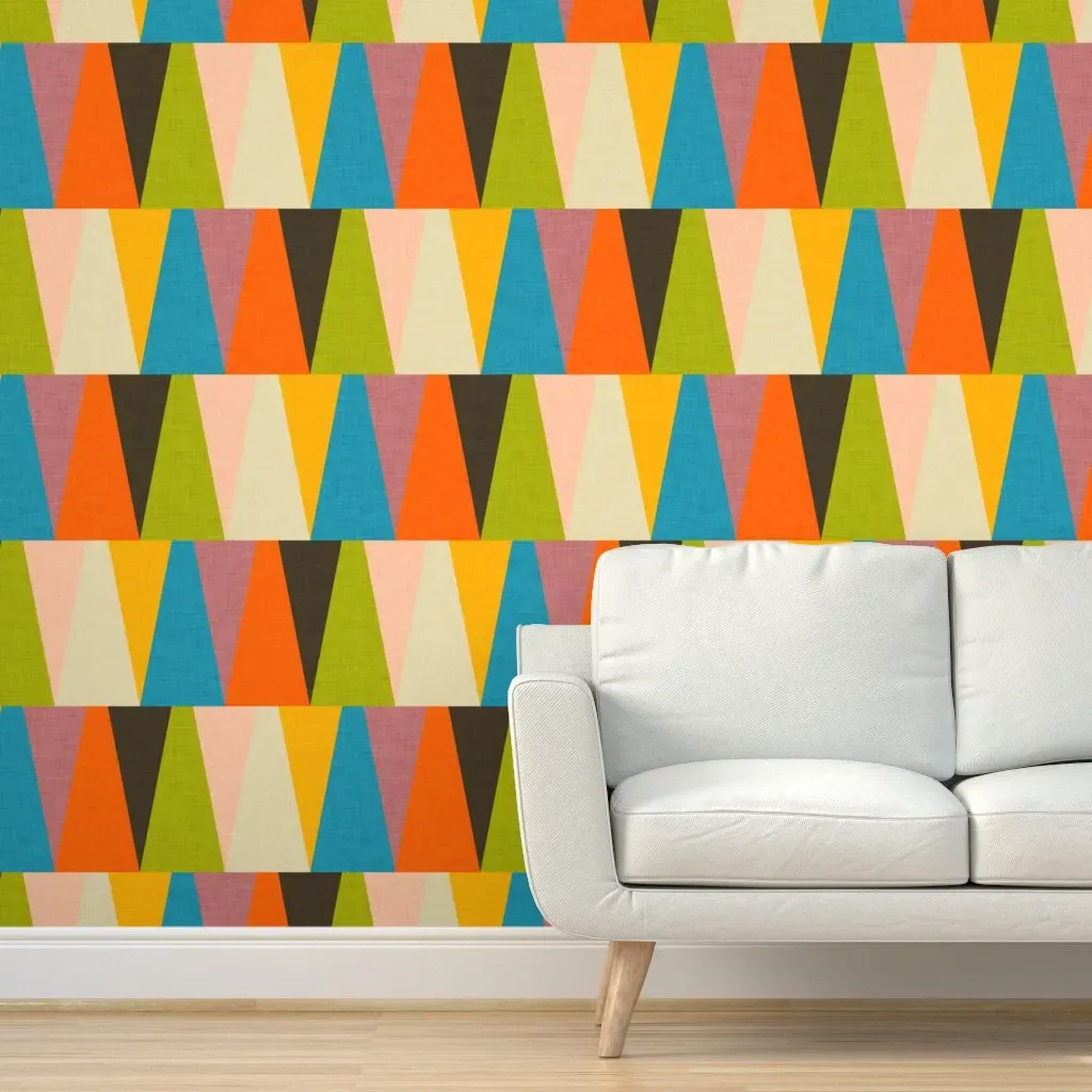 Retro Color Block Triangle Peel and Stick Wallpaper - Orange, Green, Blue product