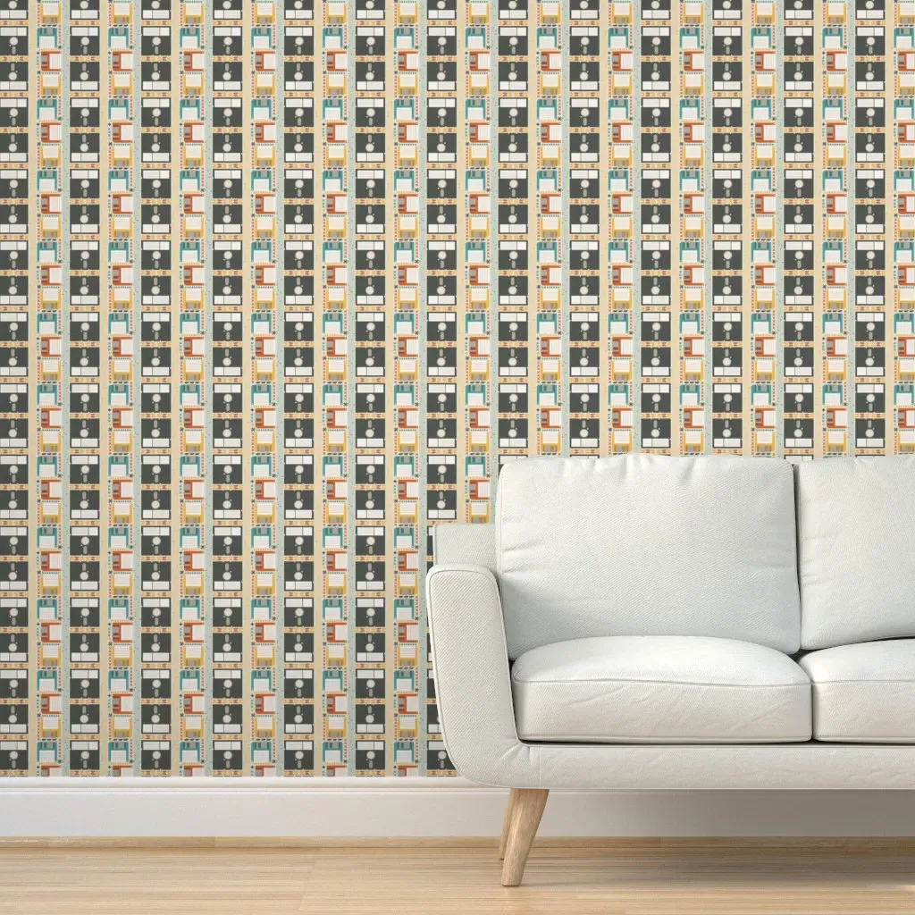 Retro Computer Floppy Disk Pattern Peel and Stick Wallpaper - Dark Gray product