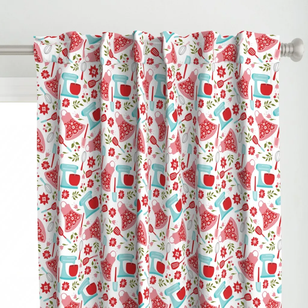 Retro Cottage Kitchen Curtain Panel - Red alternate view