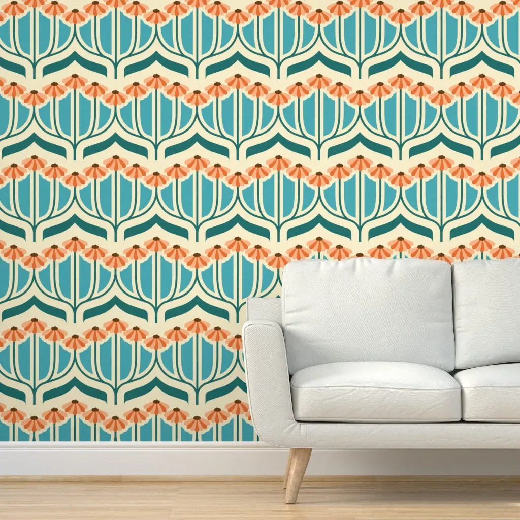Retro Daisy Peel and Stick Wallpaper - Teal product