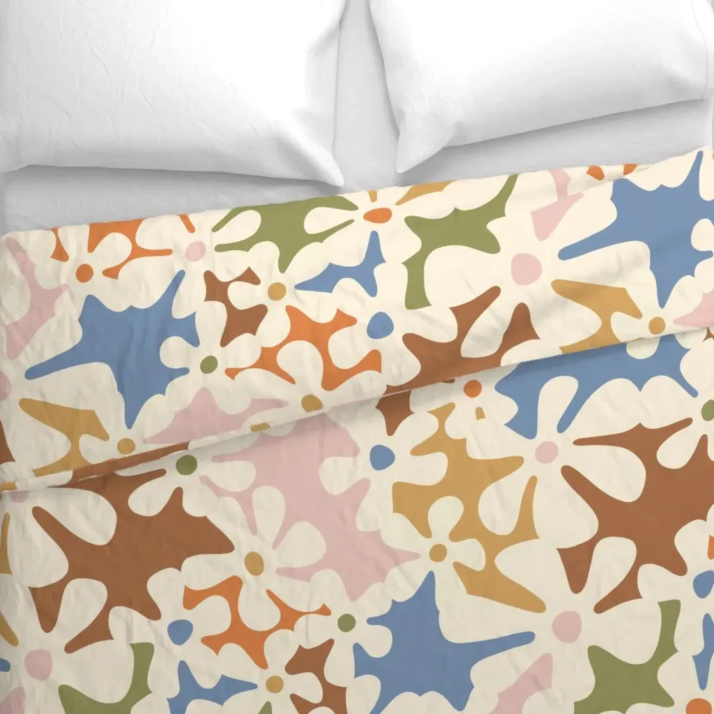 Retro Disco Daisy Bold Large Duvet Cover - Beige alternate view