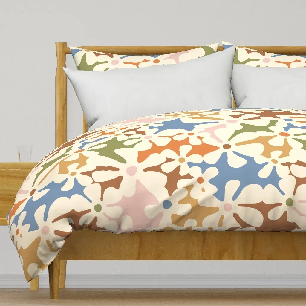 Retro Disco Daisy Bold Large Duvet Cover - Beige product