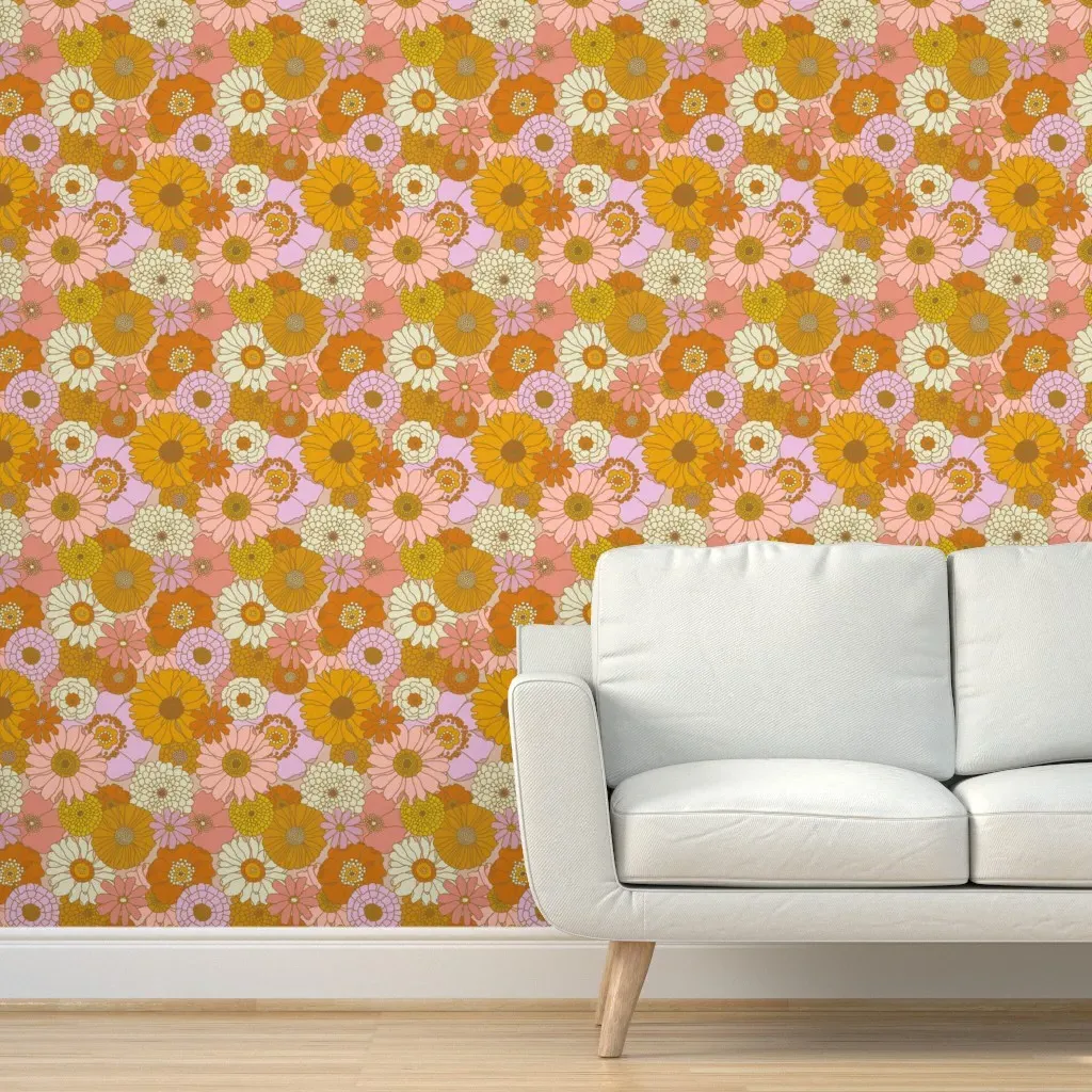 Retro Dollhouse Floral Peel and Stick Wallpaper - Orange product