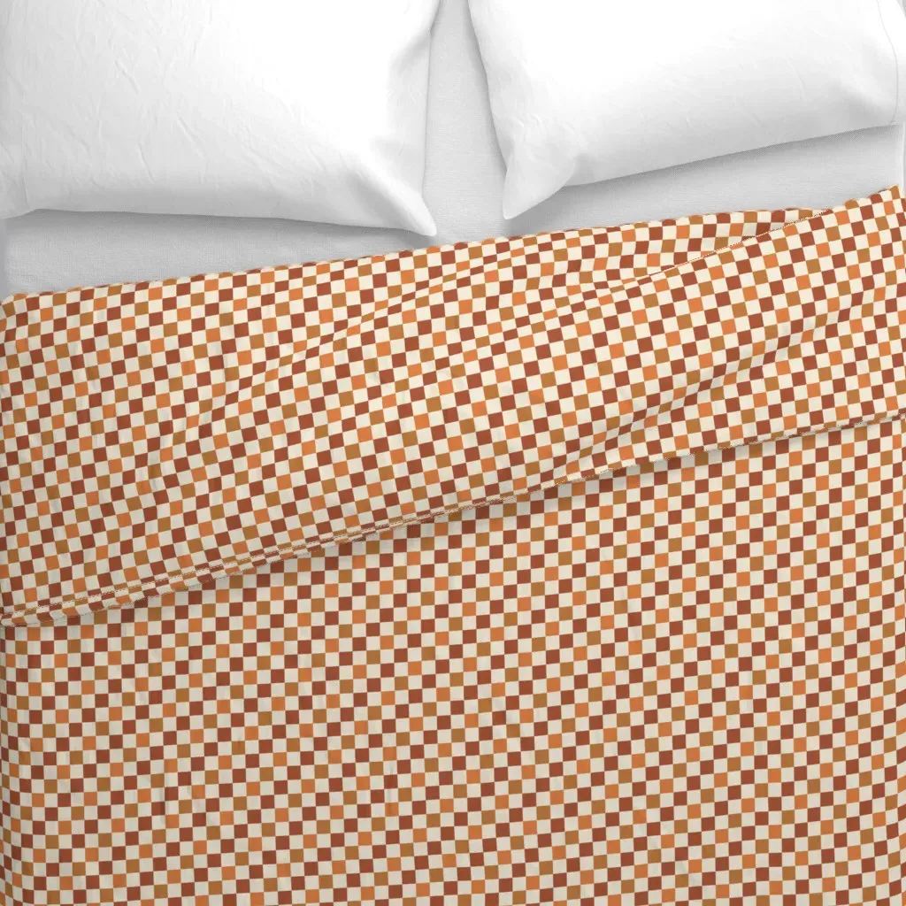 Retro Fall Checkers Duvet Cover - Burnt Orange alternate view