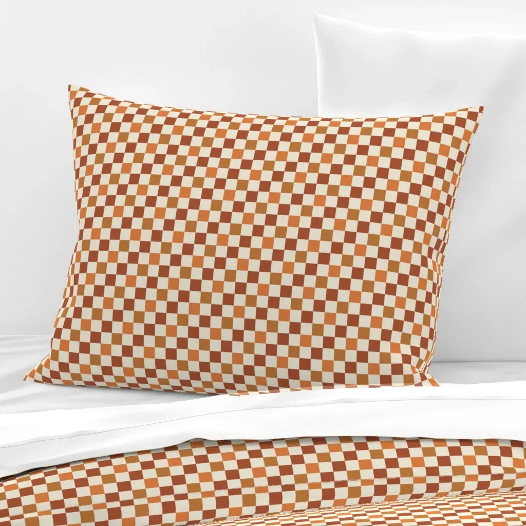 Retro Fall Checkers Standard Knife Edge Pillow - Burnt Orange, Cotton Sateen product