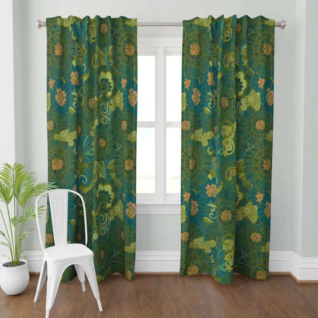 Retro Floral 1970 Curtain Panel - Teal product