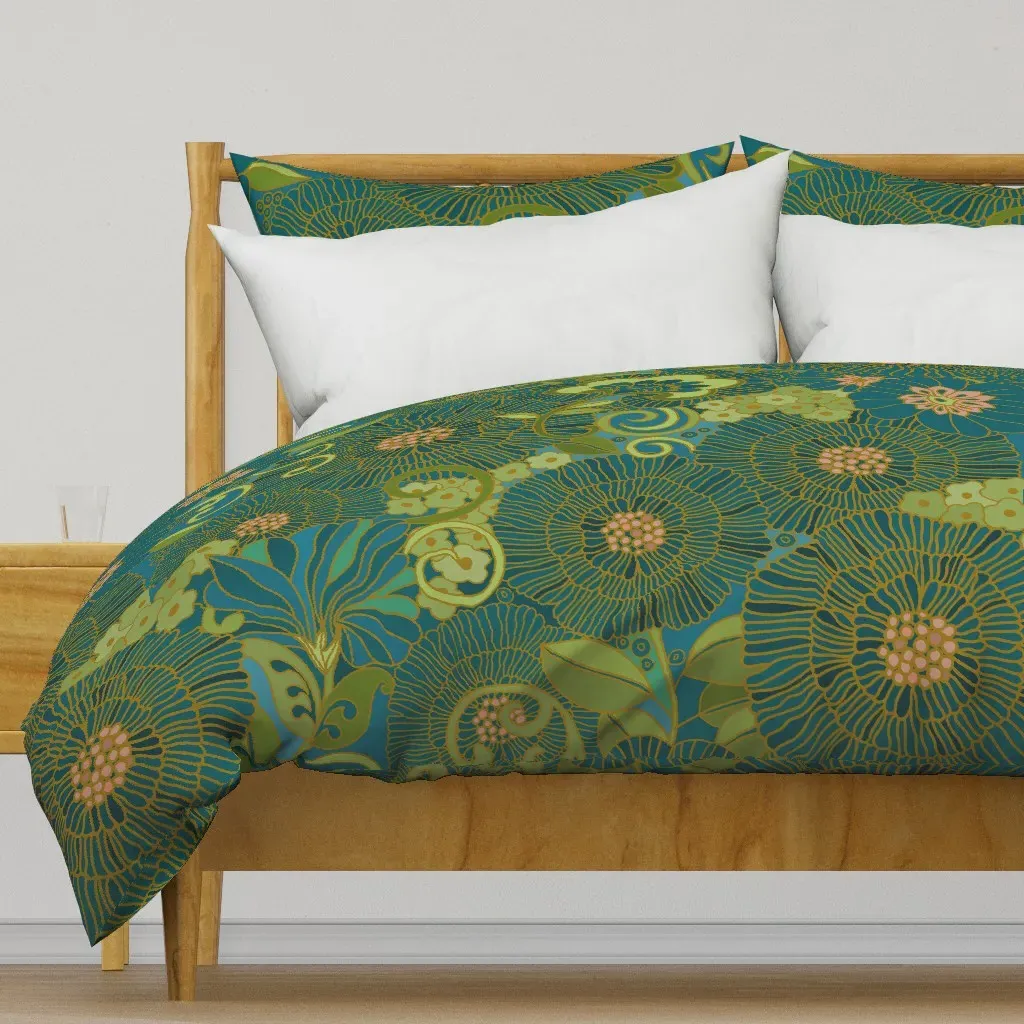 Retro Floral 1970 Duvet Cover - Teal product