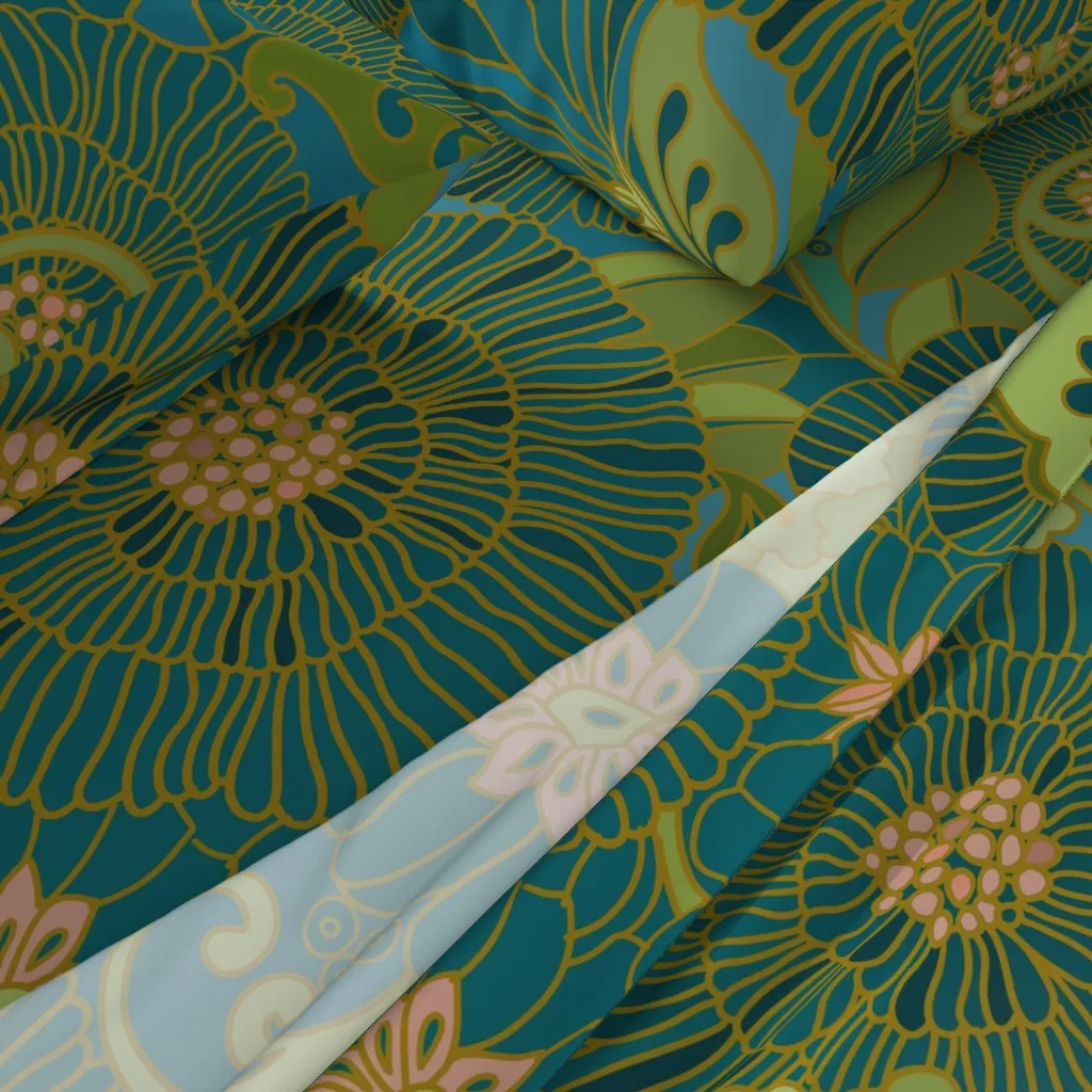 Retro Floral 1970 Muumuu King Size Sheet Set - Teal alternate view