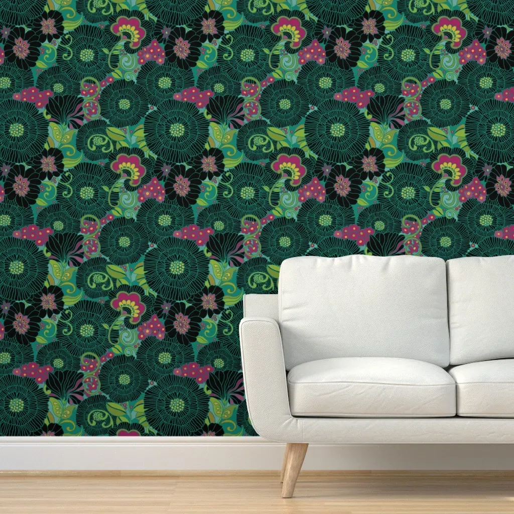 Retro Floral 1970 Peel and Stick Wallpaper - Pink product