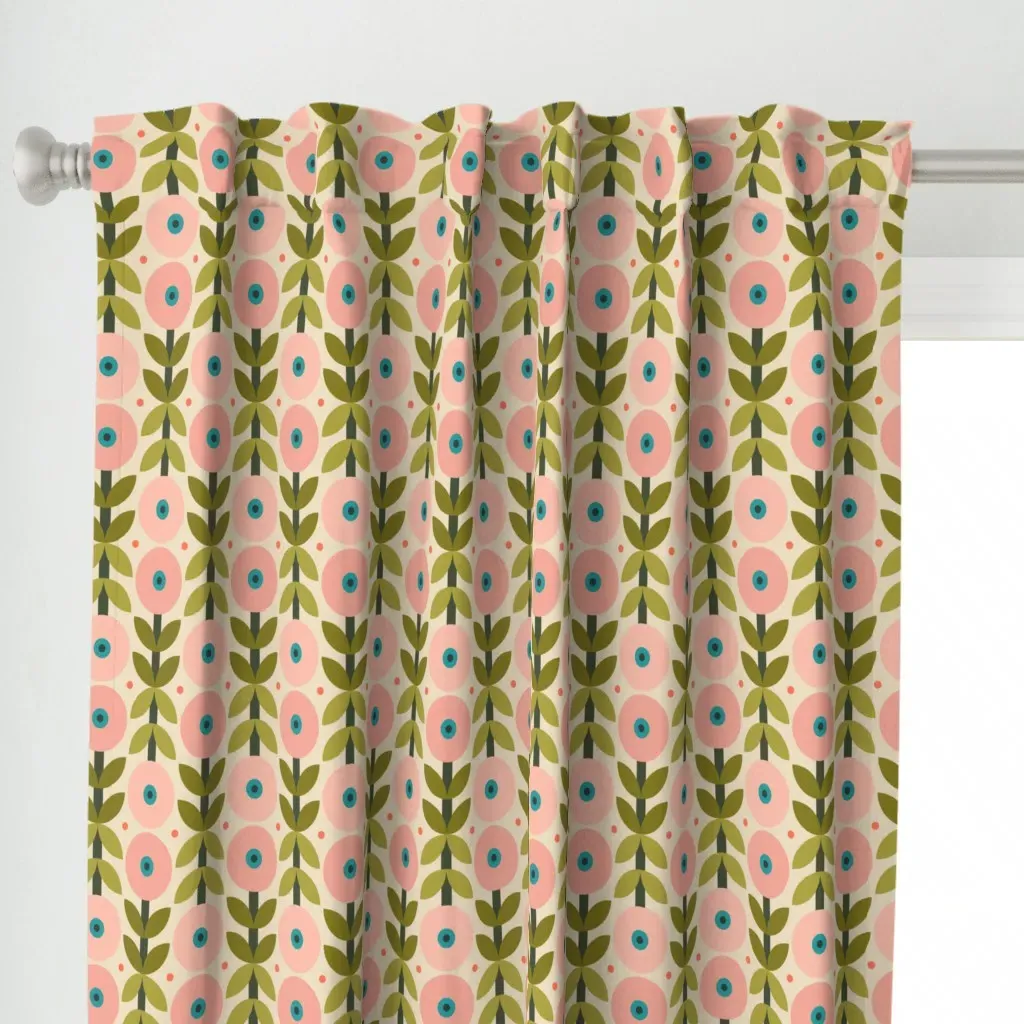 Retro Floral Bloom L Curtain Panel - Pink alternate view