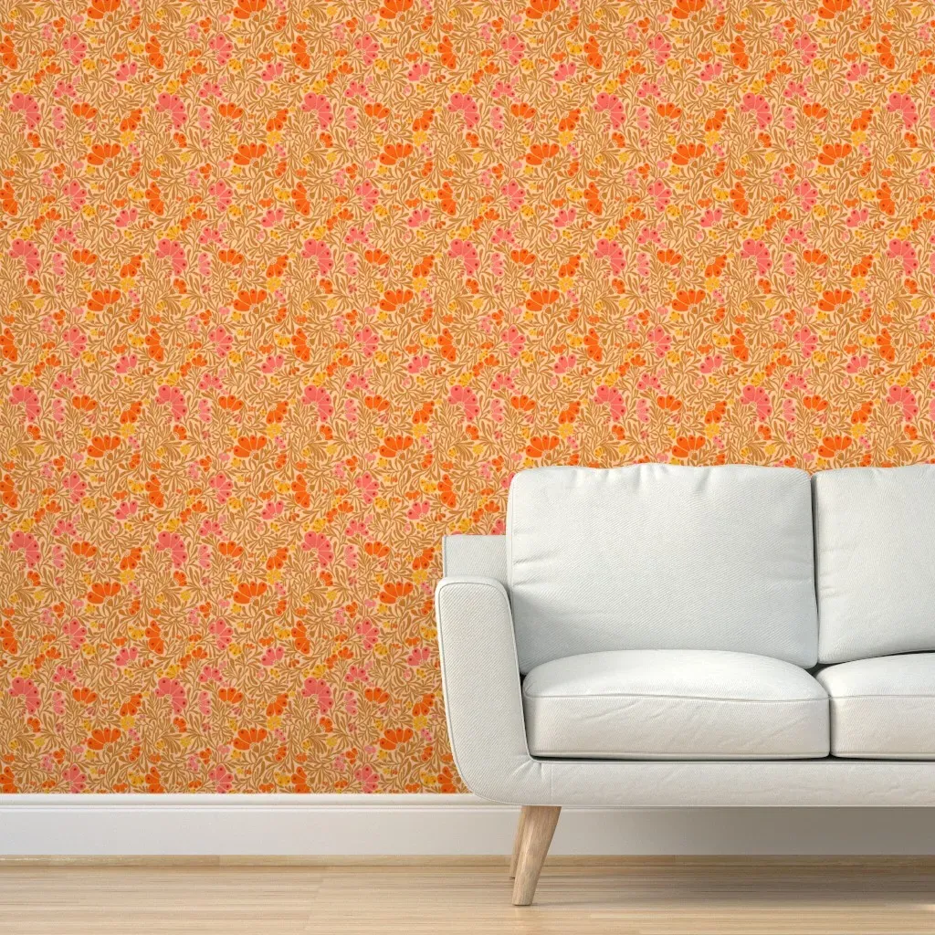 Retro Floral Cotton Candy Peel and Stick Wallpaper - Orange product